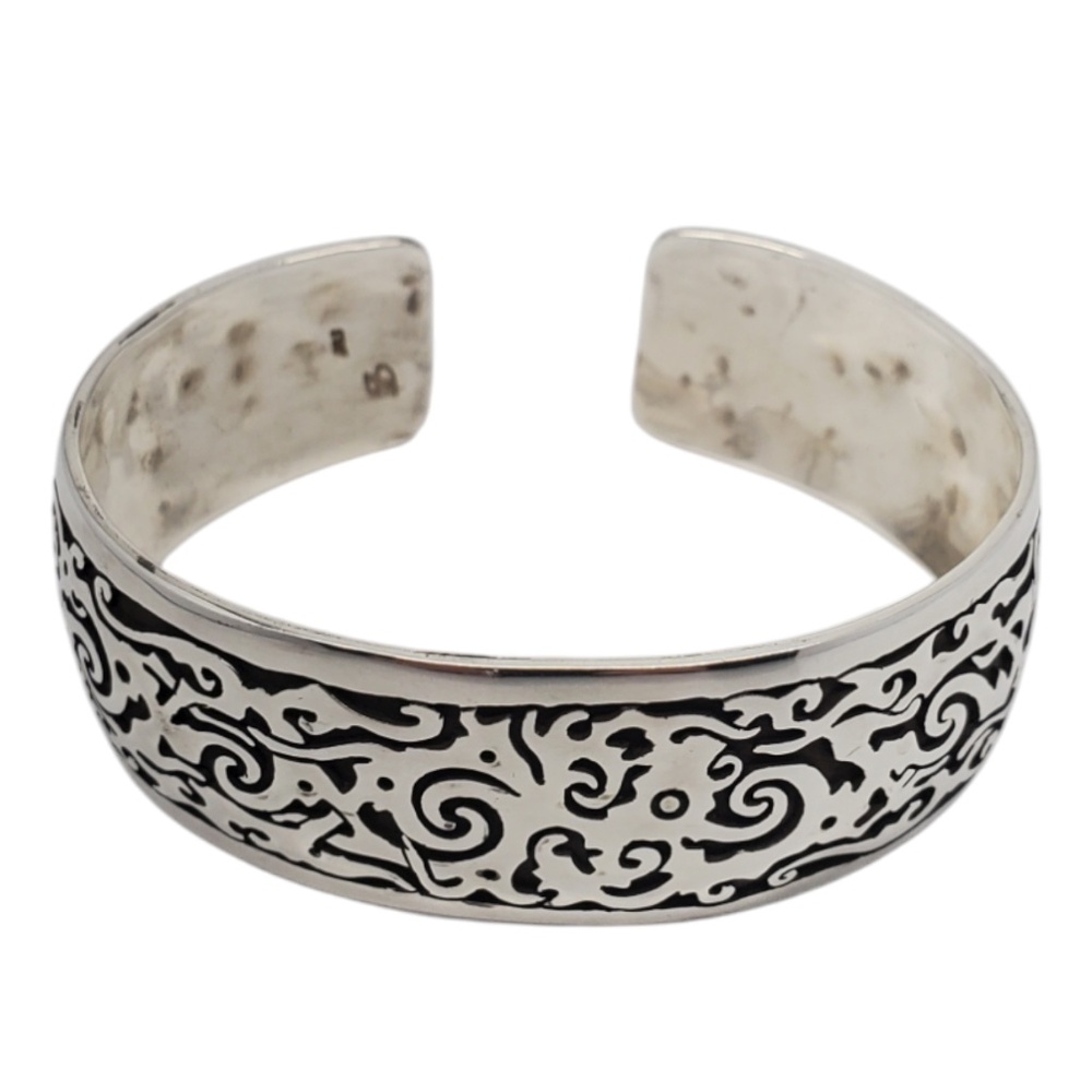 Sterling Silver Oxidized Spiral Cut Out Wide Cuff Bracelet #20760